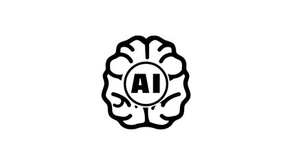 Artificial intelligence brain symbol, black isolated silhouette