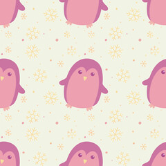 Cute penguin and snowflake seamless pattern
