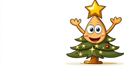 Cheerful Cartoon Christmas Tree with Star Ornament Celebrating Holidays