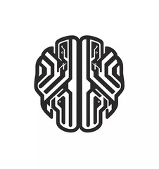 Circuit board-shaped logo, vector line art, flat black on white background, brain-shaped circuit board design