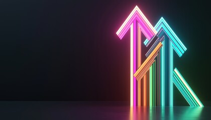 Colorful neon arrows pointing upward against a dark background, symbolizing growth, progress, and innovation.