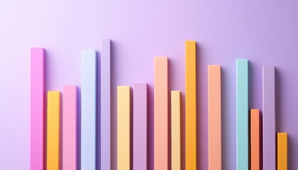 Obraz premium A vibrant display of colorful vertical bars arranged against a soft purple background, creating an eye-catching abstract design.