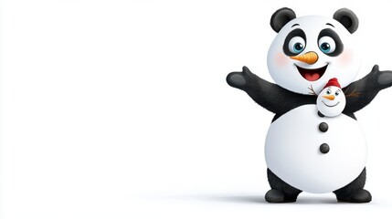 Fototapeta premium Friendly Panda Snowman Celebrating Winter Holidays