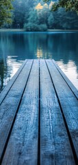 Tranquil Rowing Dock Serene Lake Detailed Image Clean Wooden Planks Peaceful Environment Close-Up View for SEO Impact