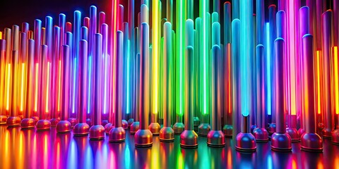 Obraz premium Abstract colorful neon tubes glowing in vibrant colors, neon, tubes, lights, abstract, background, vibrant, glowing
