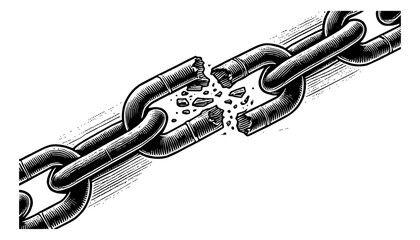 freedom broken chain engraving black and white outline