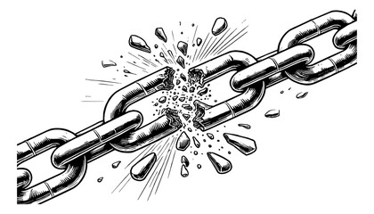 freedom broken chain engraving black and white outline