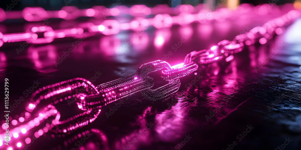 Aufkleber A glowing pink chain illuminated on a reflective surface, creating a vibrant visual effect.