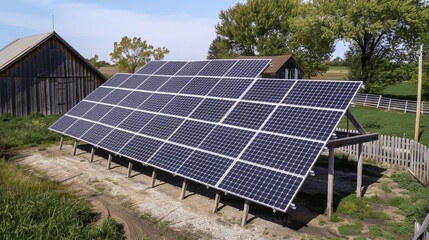 Solar Energy Photovoltaic Panels on Farm with Green Landscape