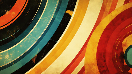 Abstract colorful circles and lines. Retro vintage graphic design background.