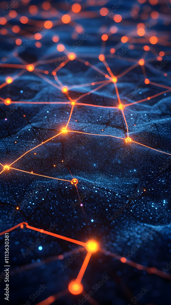 Leinwandbilder A digital network of interconnected nodes over a textured surface, symbolizing technology and connectivity.