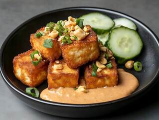 Fototapeta premium Crispy Tofu with Peanut Sauce 