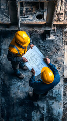 Construction Workers Reviewing Blueprint
