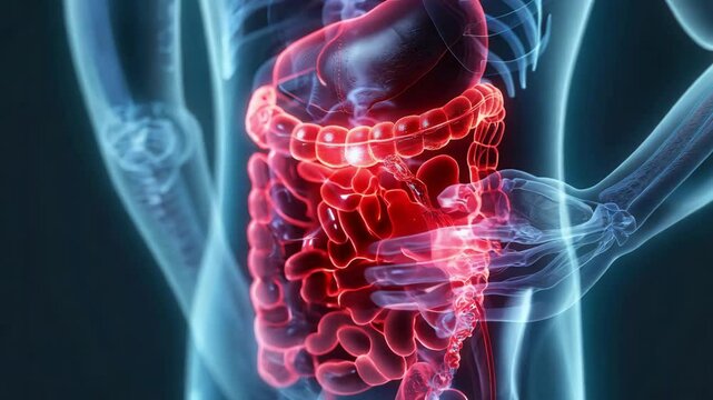 Detailed medical illustration of human digestive system vibrant anatomy of intestines and organs