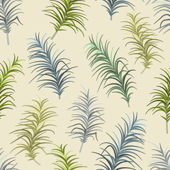 Multicolored palm leaves in a pattern.Seamless vector pattern with colorful palm leaves on a colored background.
