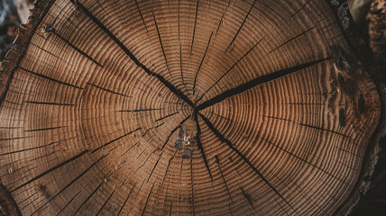 Fototapeta premium Close-up photo of a Douglas Fir tree cut surface showcasing its light natural tones, detailed growth rings, and organic texture, perfect for nature backgrounds and woodworking design projects. 