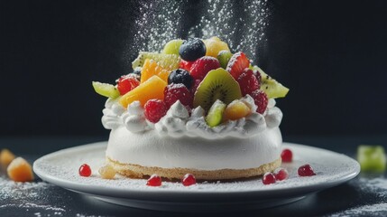Delicious Fruit Pavlova with Powdered Sugar