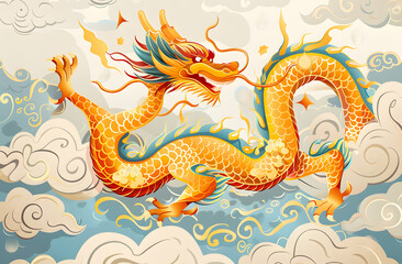 Fototapeta premium The intricate artwork portrays the mighty Chinese dragon, embodying ancient Asian culture and mythical tales, capturing a blend of folklore and tradition in its design and symbolism