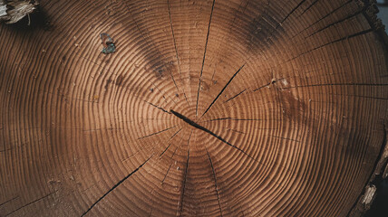 Obraz premium Close-up photo of a Douglas Fir tree cut surface showcasing its light natural tones, detailed growth rings, and organic texture, perfect for nature backgrounds and woodworking design projects. 