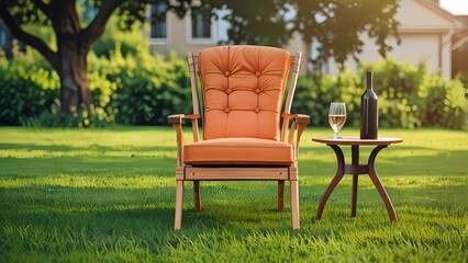 Luxury chair in a lawn, on a blurred natural background, traditional chair design 