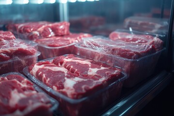 Fresh beef steaks in plastic packaging. Perfect for grocery, butcher shop, or food blog content.