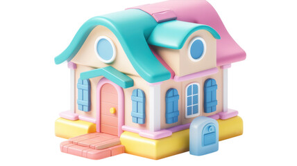3D Cartoon Style House Icon with Colorful Design for Creative Projects