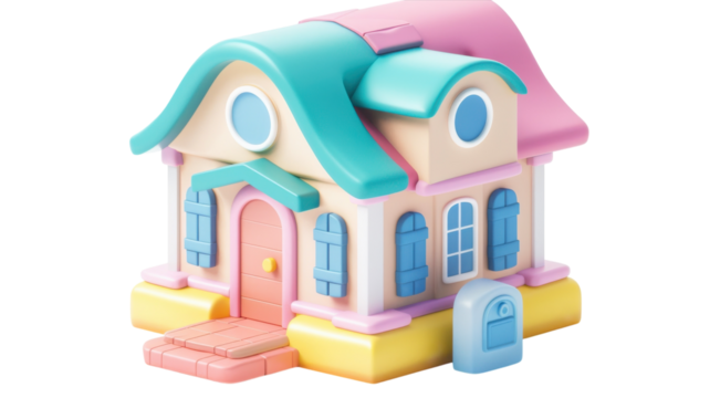 3D Cartoon Style House Icon with Colorful Design for Creative Projects