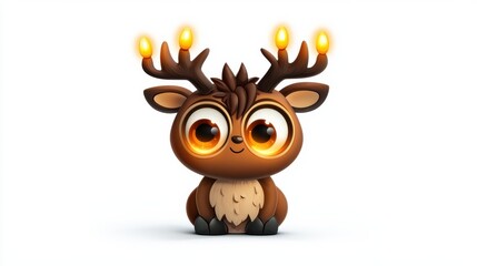 Naklejka premium Cute Cartoon Deer Adorned with Holiday Lights and