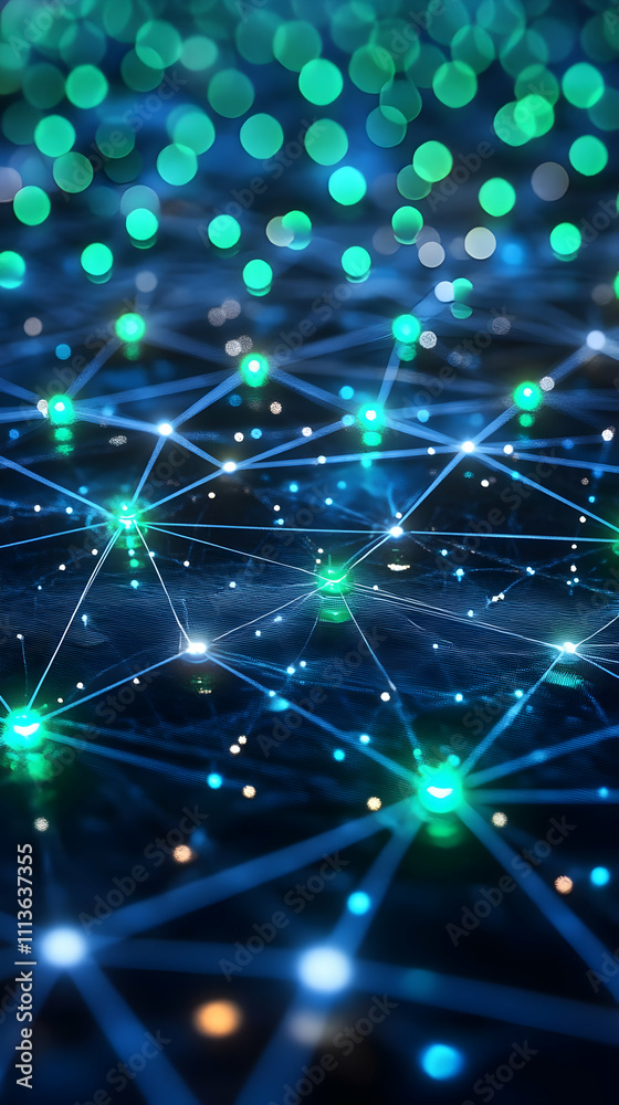 Aufkleber Abstract representation of a network with glowing nodes and connections.