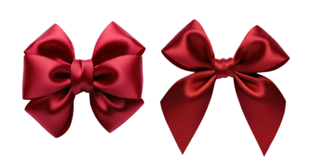 Set of red satin bow ribbon for gift decoration for Christmas, birthdays,  festive celebrations for holiday presents  anniversary cards, isolated on a transparent background, PNG white background