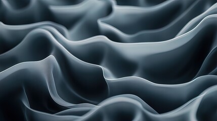 Fototapeta premium Abstract dark gray flowing fabric waves, smooth surface, 3D render.