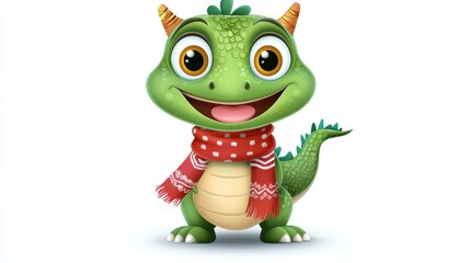 Obraz premium Cute and Cheerful Green Monster Character Wearing Scarf and Hat