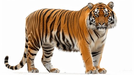 Fototapeta premium Majestic Bengal Tiger Walking Confidently on White Background