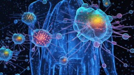 Fototapeta premium Stunning Visualization of Colorful Bacteria and Human Cells Interacting