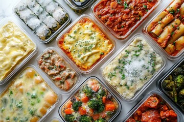 Various frozen Italian meals in clear containers. Perfect for quick, healthy, and delicious dinners.