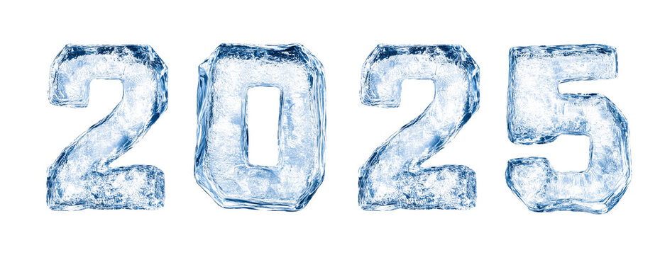 blue ice number 2025 new year creative font letter, cutout png
