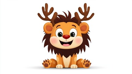 Naklejka premium Adorable Cartoon Deer Character with Antlers in the Forest