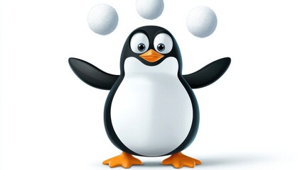 Obraz premium Cheerful Cartoon Penguin Character with Bubbles in Minimal Studio Scene