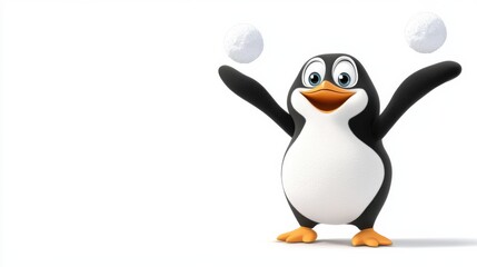 Adorable Cartoon Penguin Character with Joyful Expression and Energetic Pose on White Background