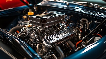 Close-Up of a Gleaming Car Engine