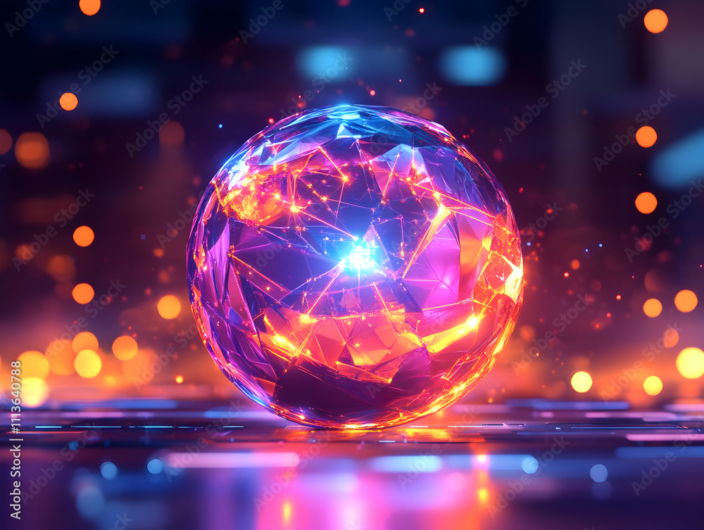 Poster A glowing, abstract sphere with vibrant colors and intricate patterns, symbolizing technology.