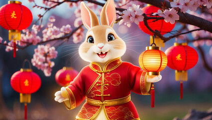 Fototapeta premium Lunar Rabbit with Lanterns