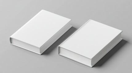 Fototapeta premium Two blank hardcover books on a gray surface, symbolizing potential and creativity.
