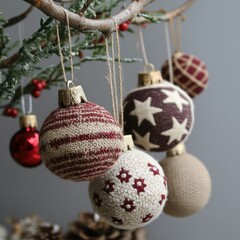 Christmas hand made decorations, Christmas tree balls yarn