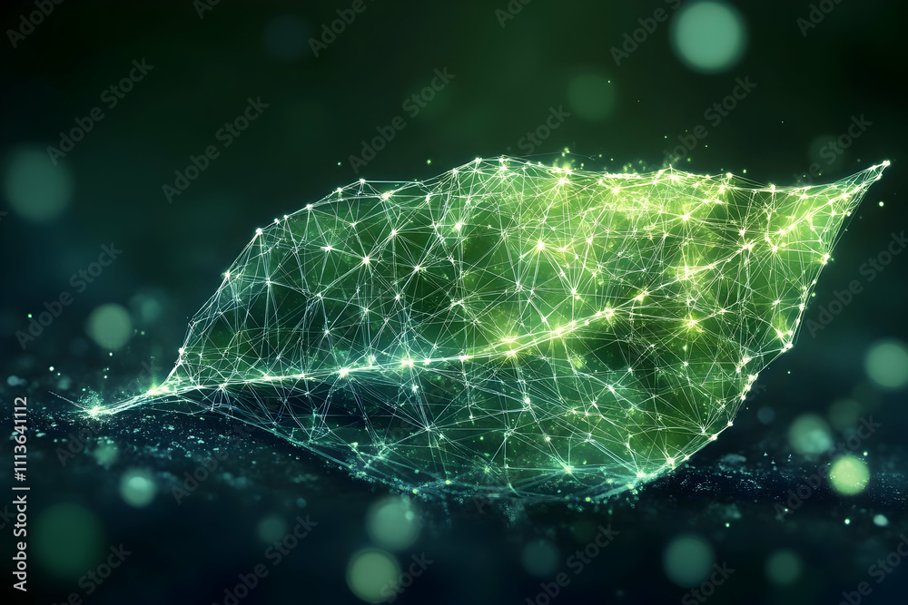 Poster a digital representation of a leaf, symbolizing nature and technology integration.