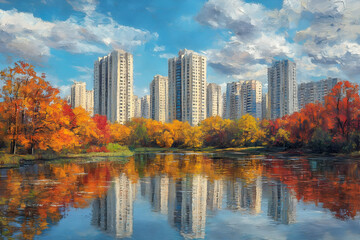 Obraz premium Autumn Cityscape Painting