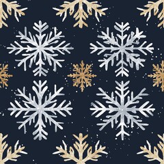 Seamless pattern of silver and gold snowflakes