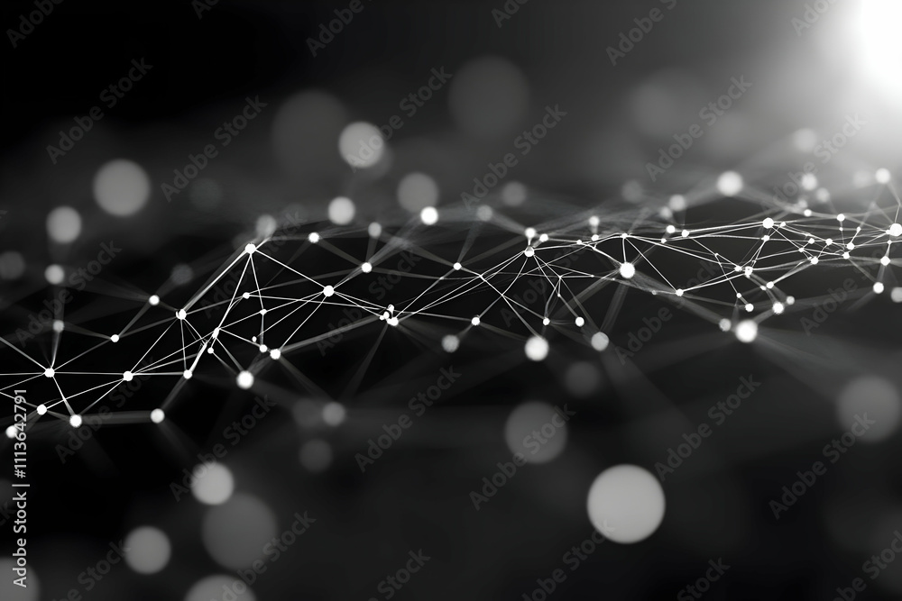 Poster Abstract representation of interconnected nodes and lines, symbolizing data and technology.