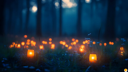 Fototapeta premium Enchanted Forest Night: Candles and Bloom