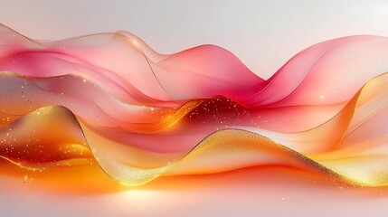 Abstract pink and gold flowing fabric waves with glitter.